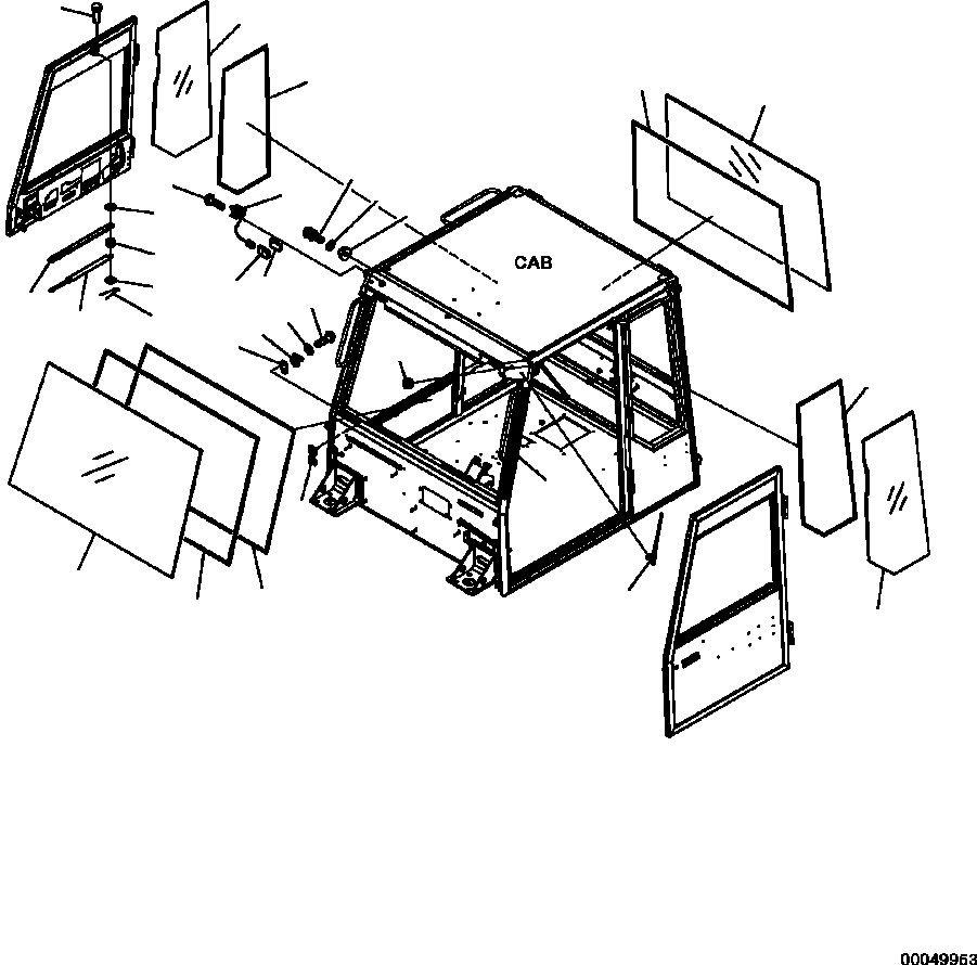 |$28. CAB GLASS WINDOWS (S/N  A11001-A11184 ) [K0200-08A0] - Komatsu part HM300-2 A11001-UP [hm300-0e] - Komatsu spare parts at sparepartskomatsu.com