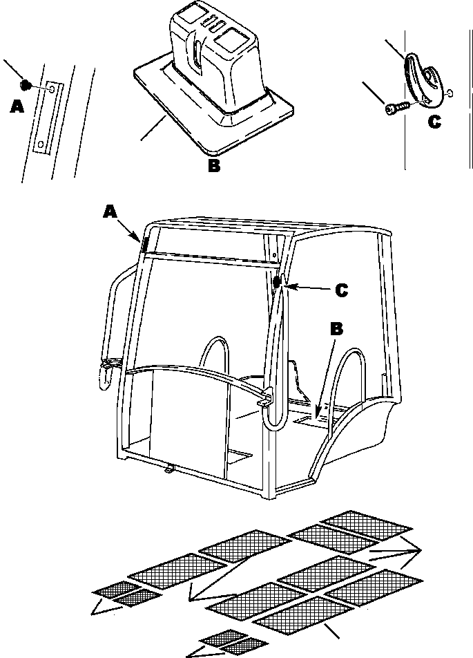 |$86. CANOPY COAT HOOK AND FLOOR MATS - S/N  A20637- [K5301-01A0] - Komatsu part WB140-2N S/N A20637-UP [wb1402n1] - Komatsu spare parts at sparepartskomatsu.com