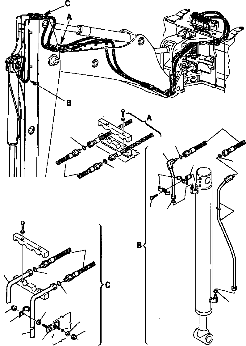 |$58. HYDRAULIC PIPING - (BUCKET CYLINDER)(FOR JIG ARM) [H6770-02A0] - Komatsu part WB140PS-2N S/N A40001-A40033 [wb140p2n] - Komatsu spare parts at sparepartskomatsu.com