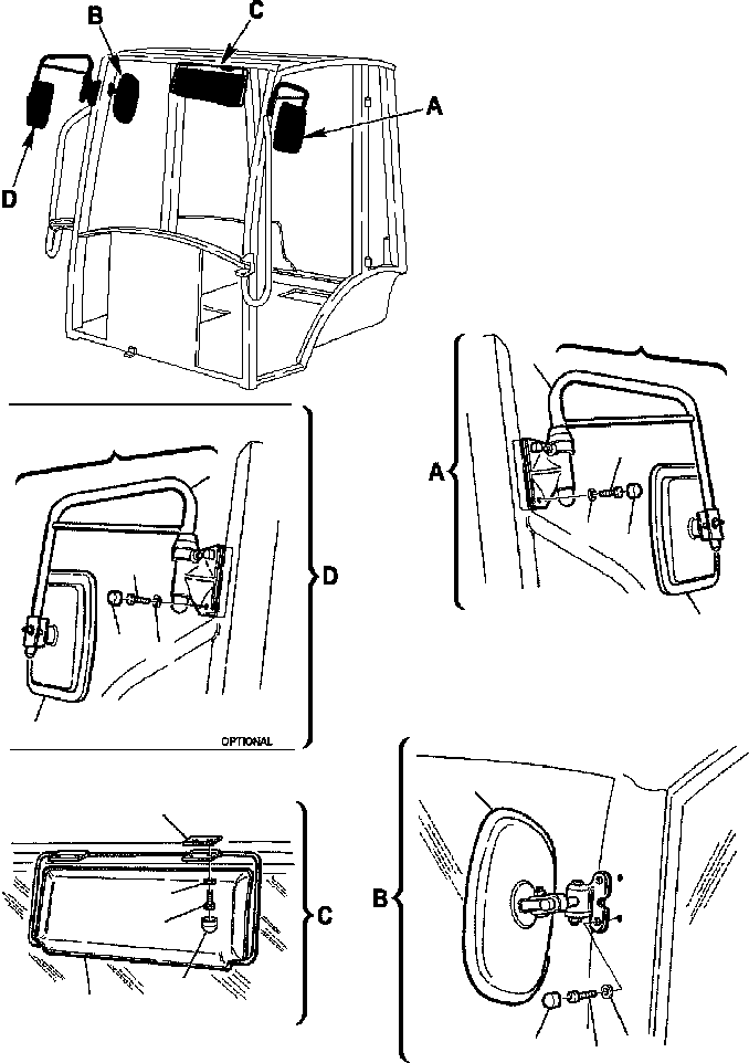 |$26. OPERATOR'S CAB - MIRRORS [K5255-01A0] - Komatsu part WB140PS-2N S/N A40001-A40033 [wb140p2n] - Komatsu spare parts at sparepartskomatsu.com