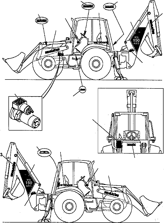 |$0. STICKERS - WARNING PLATE - LOGO AND DECAL [U9811-03A0] - Komatsu part WB150AWS-2N S/N A90001 [wb150awn] - Komatsu spare parts at sparepartskomatsu.com
