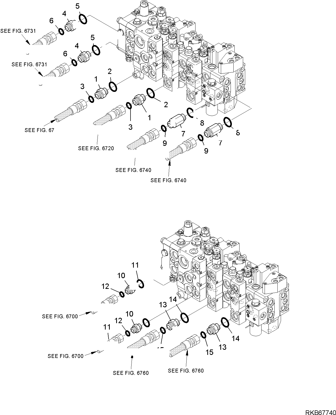 73. CONTROL VALVE (10-ELEMENTS) (WITH TELESCOPIC ARM) (WITH BACKHOE PPC) (2/3) [6388] - Komatsu part WB93S-5E0 S/N F20003-Up [wb93s5e0] - Komatsu spare parts at sparepartskomatsu.com