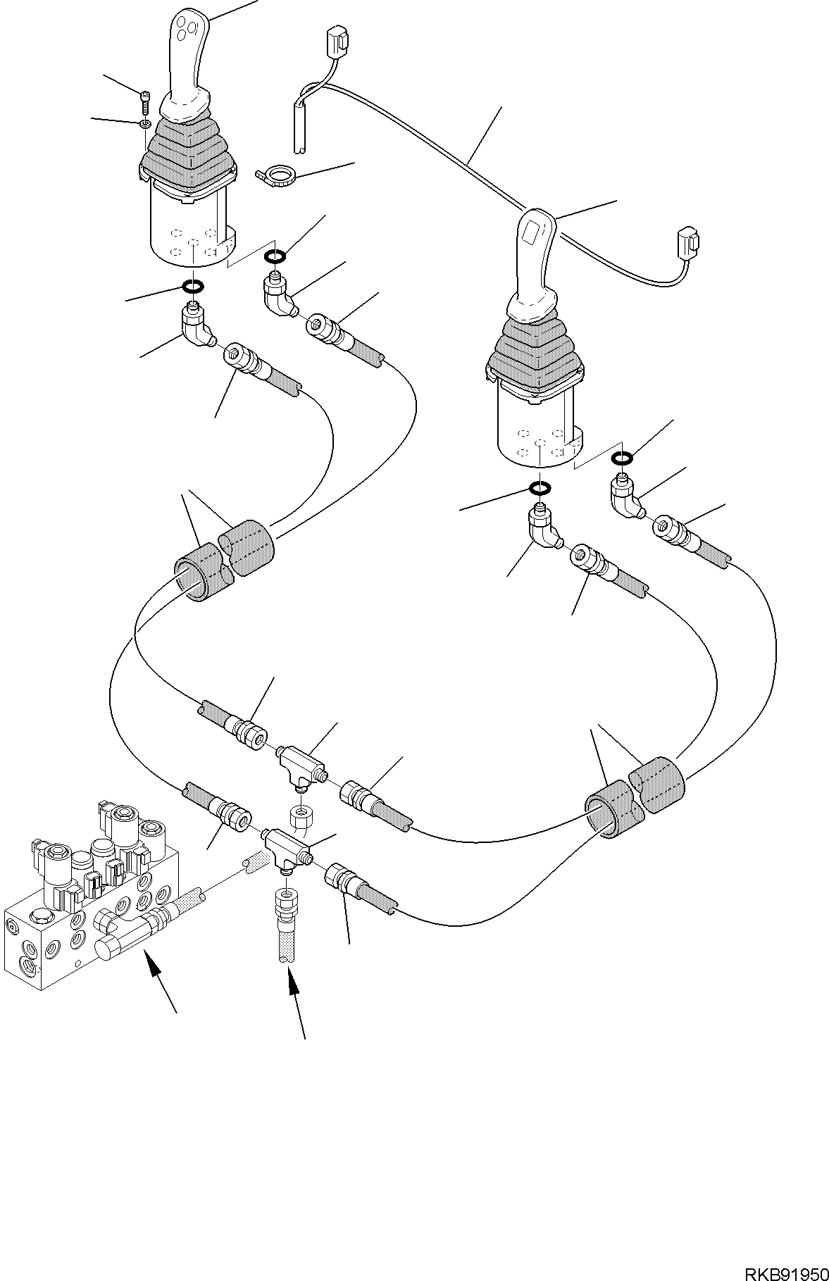 76. HYDRAULIC PIPING (SERVOCONTROL DELIVERY AND RETURN LINE) (BACKHOE LINE) (WITH BACKHOE PATTERN CHANGE) [6454] - Komatsu part WB97S-5E0 S/N F30451- UP [wb97s5e1] - Komatsu spare parts at sparepartskomatsu.com